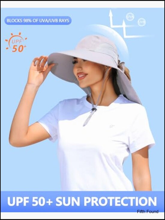 Women\'s UPF 50+ Sun Hat with Wide Brim Neck Flap Ponytail Hole main image 4